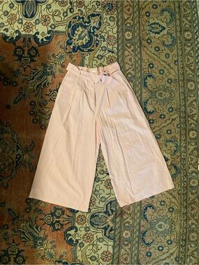 Mango High-Waist Wide-Leg Belted Culottes in Light Pink